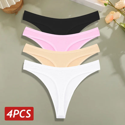4PCS/Set Cotton Panties for Women Sexy Low Rise G-String Thongs Ultra-thi Seamless Panties Female No Trace Soft Basic Underwear