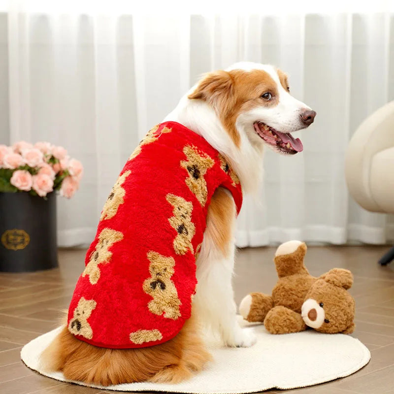 3XL-8XL Autumn/Winter Plush Cute Bear Pattern Large Dog Sweater Warm Wool Hoodie Coat Large Pet Vest Sweater Pet Clothing