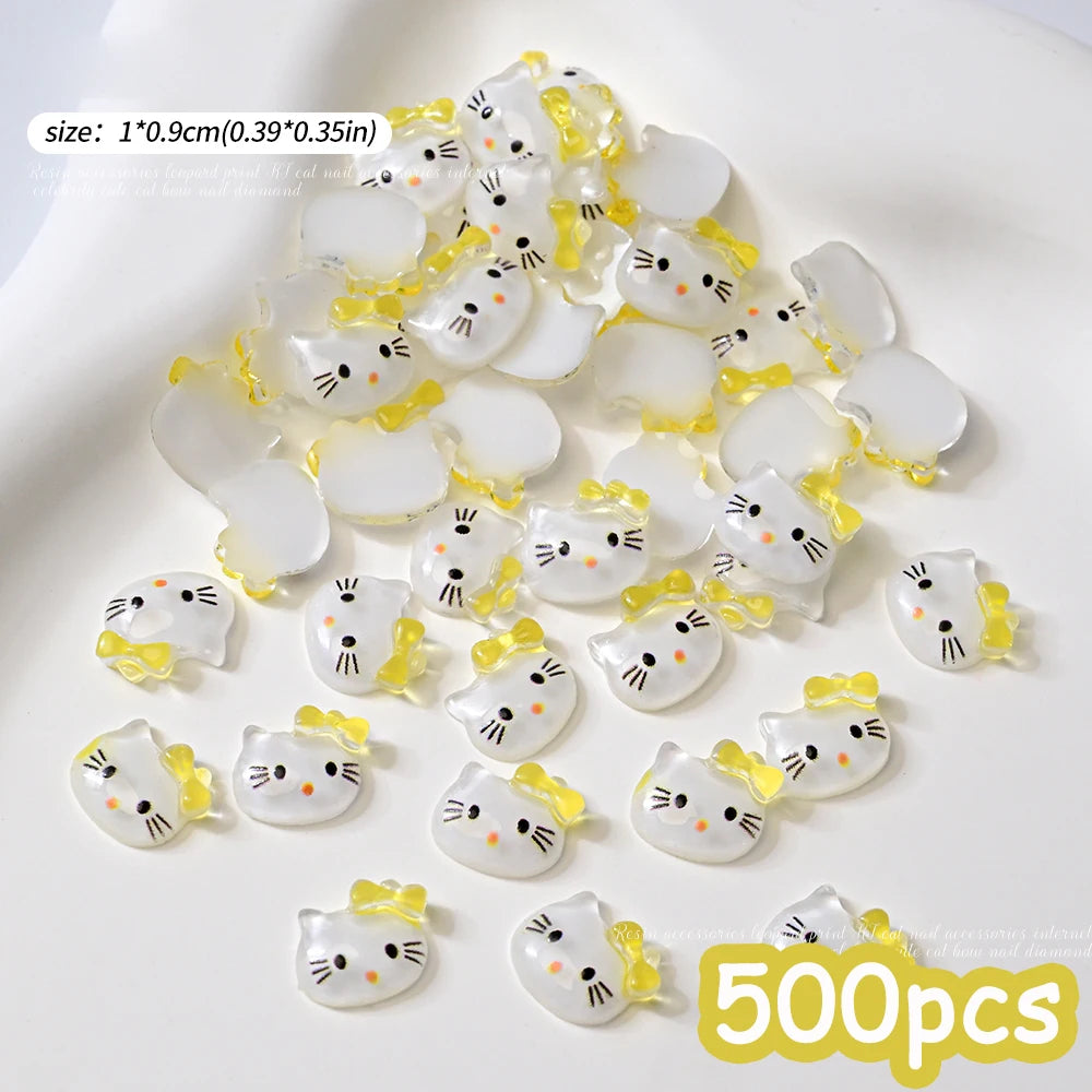 500pcs Cute Sanrio Nail Art Charms 3D Pink Bow Hello Kitty Cinnamoroll Nail Decoration