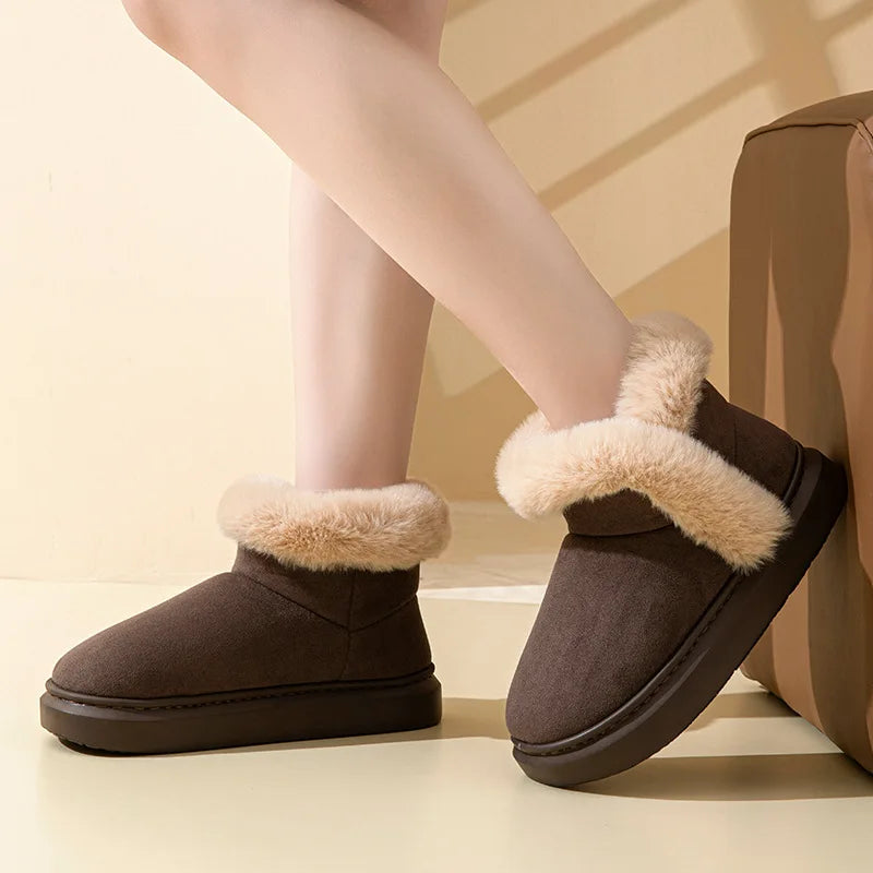 Litfun Women Winter Furry Snow Boots Outdoor Warm Fuzzy Lined Cotton Boots Non-slip Comfort House Cotton Shoes Soft Plush Shoes