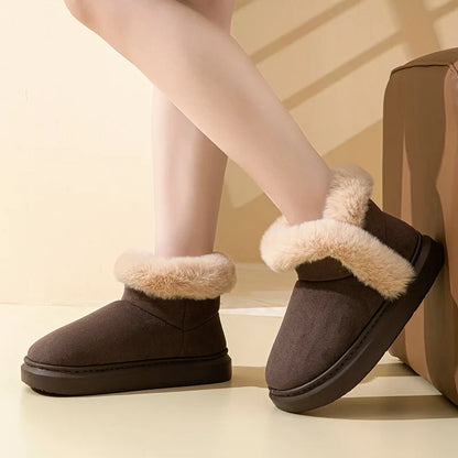 Litfun Women Winter Furry Snow Boots Outdoor Warm Fuzzy Lined Cotton Boots Non-slip Comfort House Cotton Shoes Soft Plush Shoes