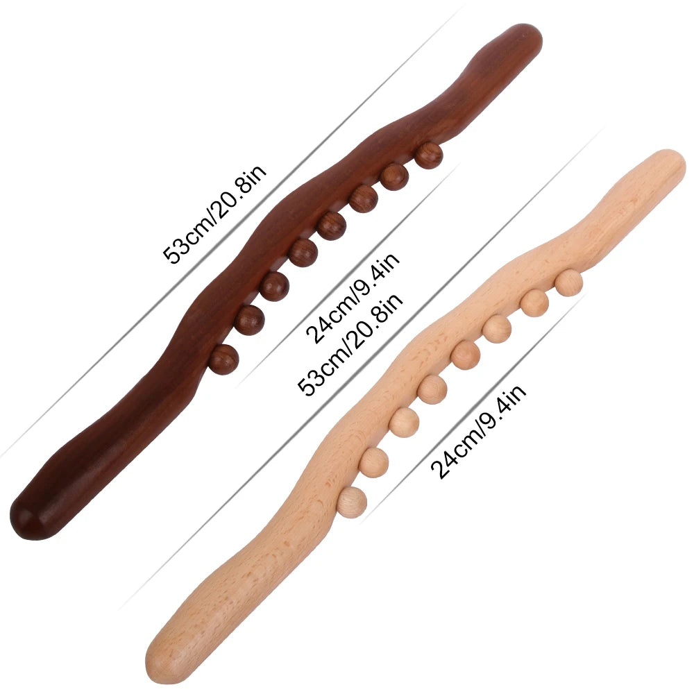 New 8 Beads Gua Sha Massage Stick Carbonized Wood Back Body Meridian Scrapping Therapy Wand Muscle Relaxing Acupuncture Massager