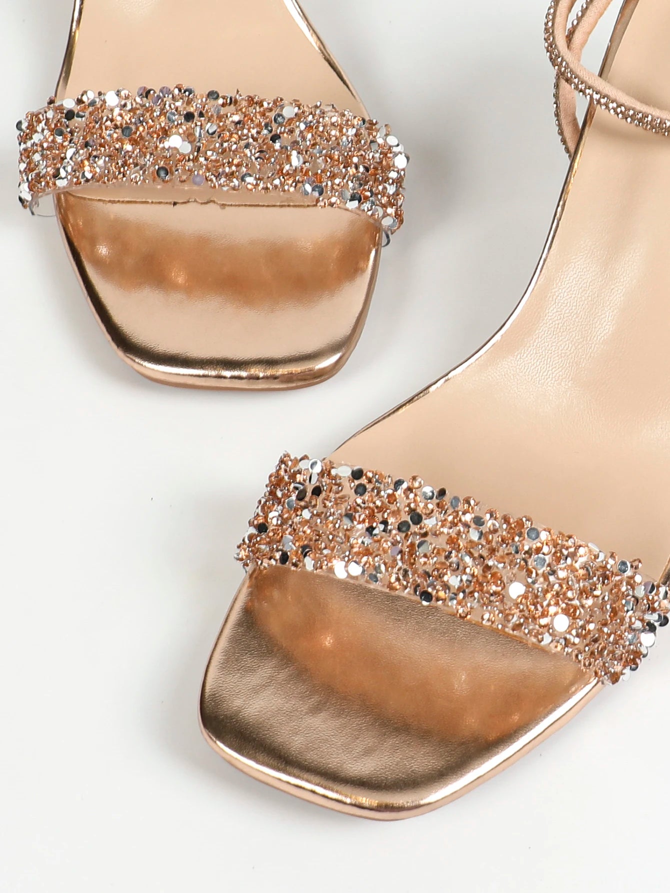 Aneikeh Silvery Fashion Female Crystal Transparent 5.5CM Chunky Heels Sandals for Women Open toe Party Dress Shoe