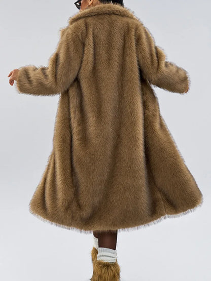 UCXQ Fashion Faux Fur Coat European Style Lapel All Match Covered Button Loose Casual Long Women's Coats New Winter 23C2945