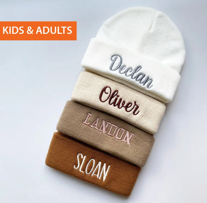 Personalized Baby Beanie Hats, custom name Hand Embroidered Knit Beanie with Name for Infants Toddlers Girls Boys birthday Gift