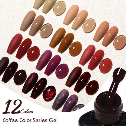 MEET ACROSS 7ml Brown Series Gel Nail Polish Autumn Coffee Color Nail Art Gel Nail Supplies Semi-Permanent Varnish Manicure
