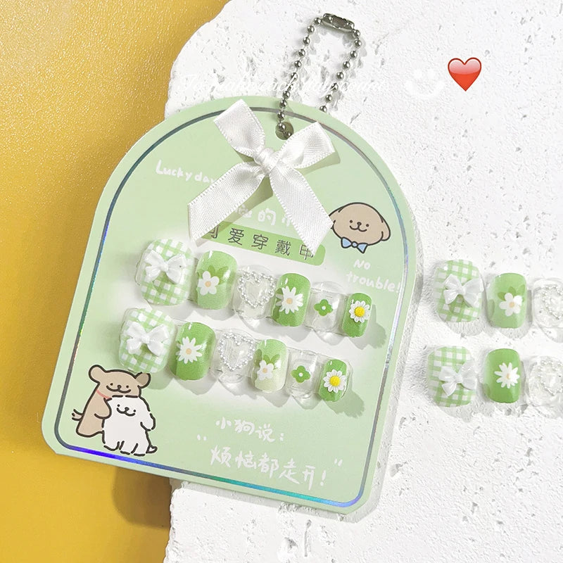 Kids Press On  Purple Square Short Children Cartoon Acrylic Nail  12pcs