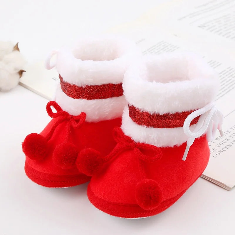 Winter Snow Baby Boots Cute Bear Warm Fluff Balls Indoor Soft Sole Infant Newborn Toddler Baby Shoes 0-18M