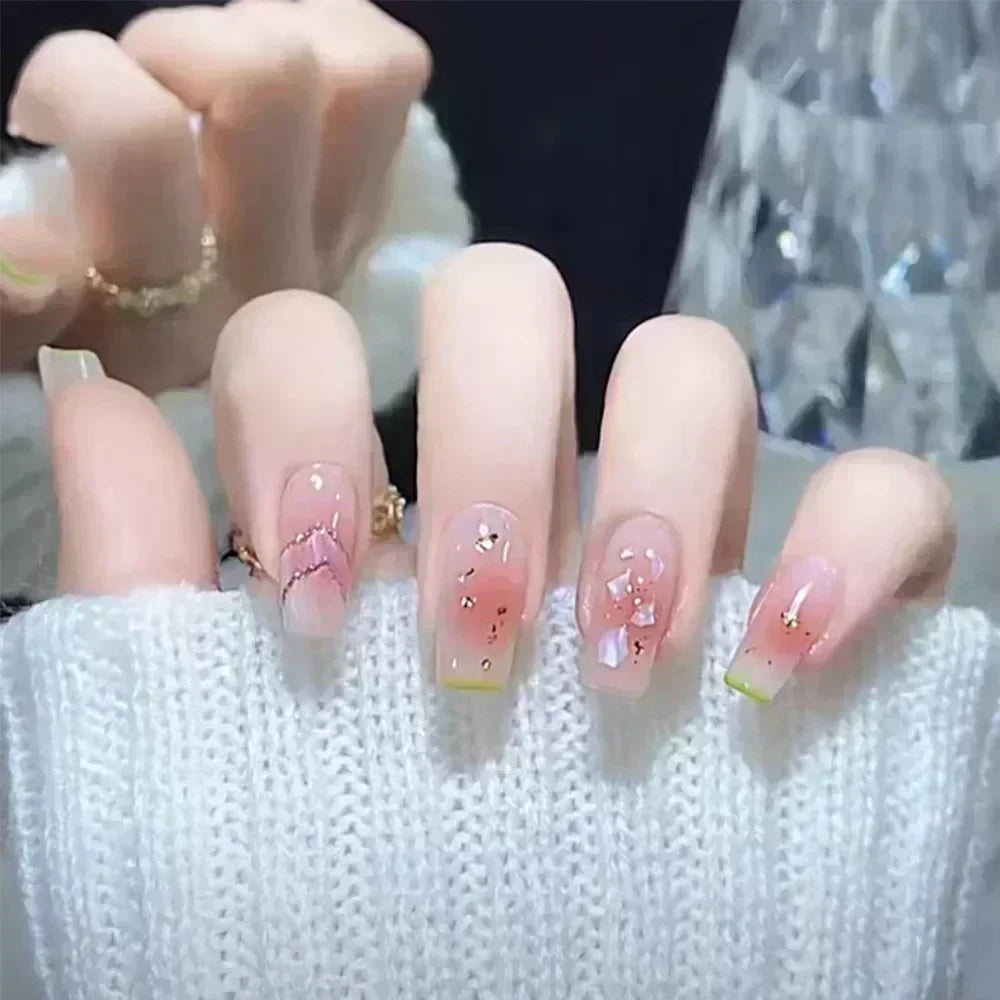 24pcs Detachable Short Press on Nails Y2k rhinestone False Nails with Glue Ballet Sweet Cool Girls Artificial False Nails Tips