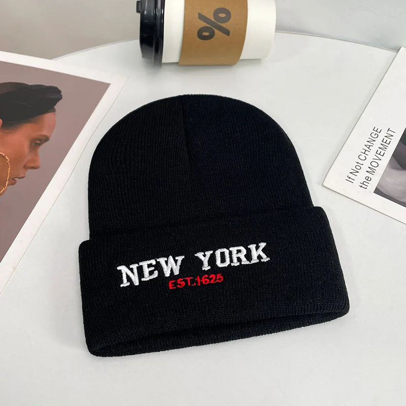 1pc Unisex Knit Beanie Hat With "NEW YORK" Embroidery Graphic, Warm Outdoor Streetwear Casual Winter Hat