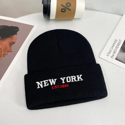 1pc Unisex Knit Beanie Hat With "NEW YORK" Embroidery Graphic, Warm Outdoor Streetwear Casual Winter Hat