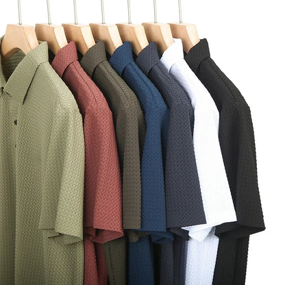 Summer New Men's Ice Silk Hollow Short-sleeved Polo Shirt Men