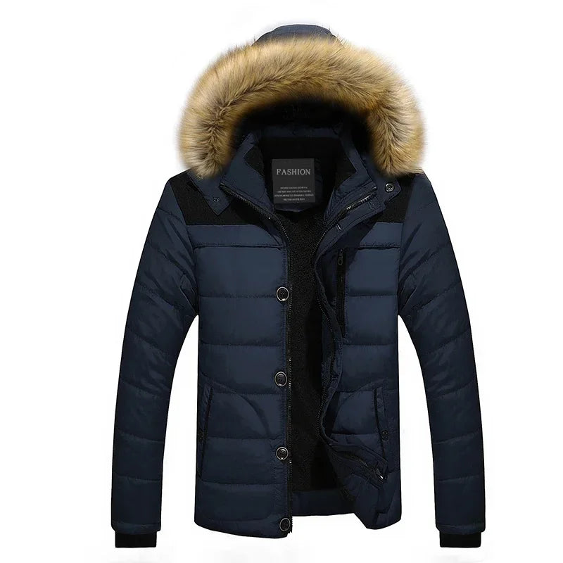 Fur Collar Hooded Parka Down Jackets Outerwear Thick Male Warm Overcoat Wool Liner Coat Winter New Men Warm Cotton Jacket Coats