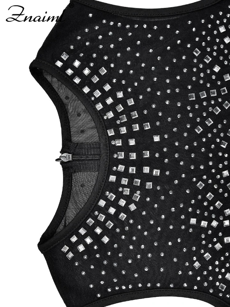 Luxury Sparkly Crystal Rhinestone Christmas Evening Bodycon Long Dress Women's Mesh See Through Birthday Night Vestidos