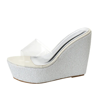 2025 PVC Transparent Platform Wedges Slippers Women Street Style High Heels Shoes