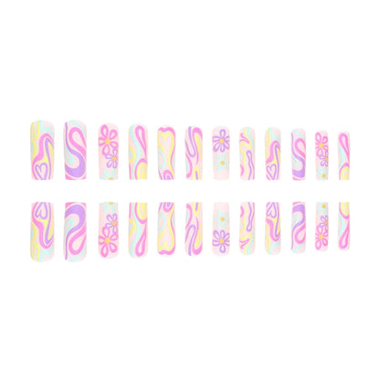 24 Long Coffins, Three-dimensional Rainbow Lines, Creative Love Patterns, Frosted Fake Nails&1 Nail File and 1 Tape