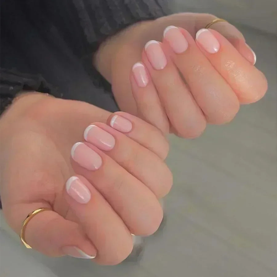 24Pcs French Tip  Press on Nails Short Coffin False Nails Simple Wearable Fake Nails Frosted Full Cover Press on Nail Tips Art