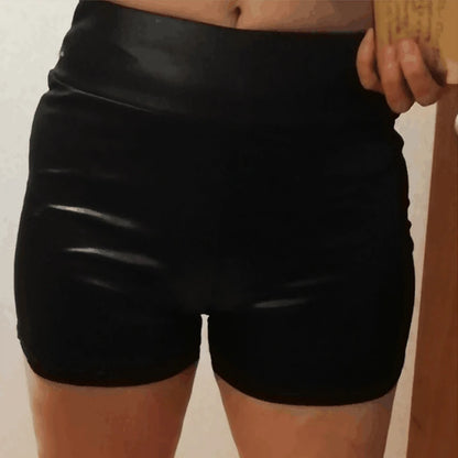 Sexy Womens Shorts Shiny Elastic High Waist Shiny Faux PU Leather Short Pants