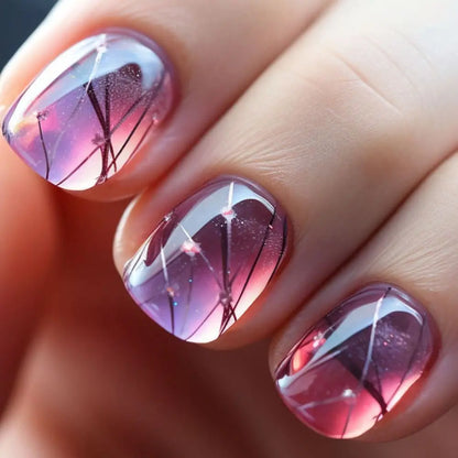 24pcs Short Square False Nails Glitter Flower Wave French Fake Nails Manicure Full Cover Detachable Nail Tips Press on Nails