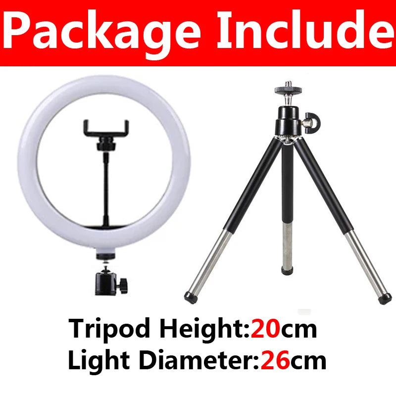 10 inch LED Ring Light with Mini Tripod 26cm LED Round Photography Fill Light Remote Dimmable for Tiktok YouTube Live Video Lamp
