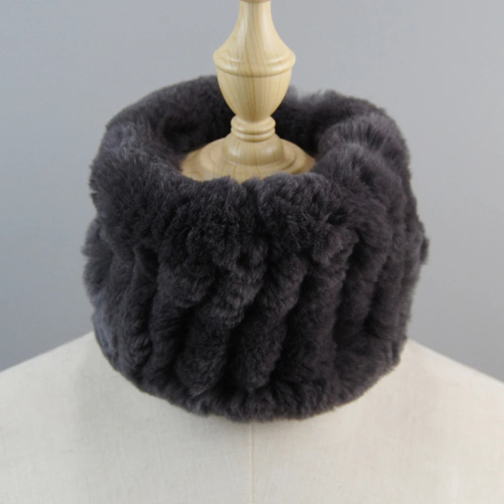 Good Elastic Rex Rabbit Fur Ring Scarves Winter Warm Women Genuine Rex Rabbit Fur Scarf Knitted Real Natural Fur Wraps Headbands