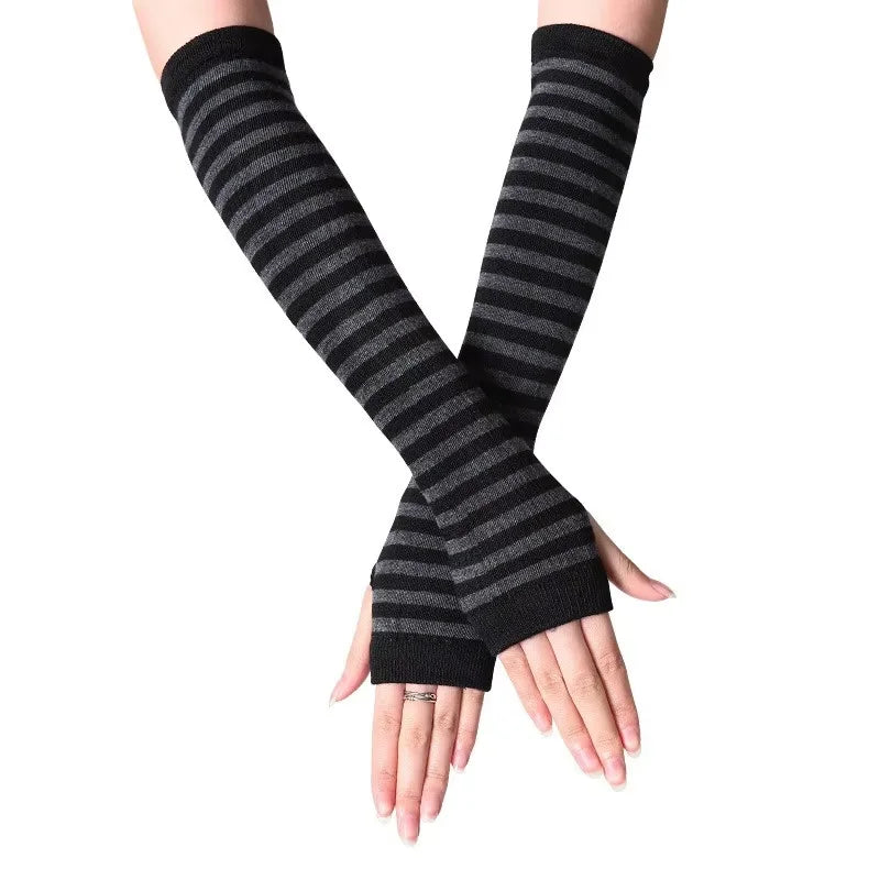 30cm Fingerless Gloves Women Winter Warm Arm Sleeve Knitted Arm Warmer Fine Mitten Casual Soft Goth Clothes Punk Gothic Gloves