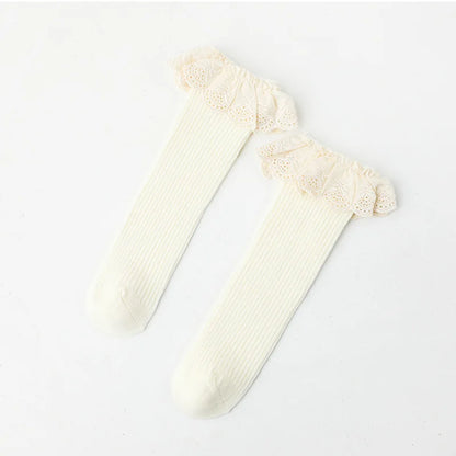 Baby Girls Knee High Socks Long Kids Soft Cotton Lace Stuff Princess Children Sock Ruffle 0-8 Years Leg Warmers Cute Girl Socks