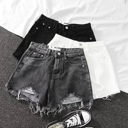 100% Cotton Hole-punched High-waist Shorts Women Summer