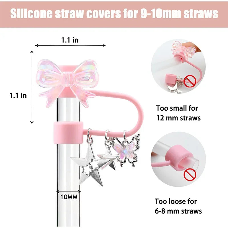 4pcs/set 30/40 Oz Tumbler Cup Silicone Straw Covers for Stanley Cute Heart Straw Cover Dust Proof Plugs Protector Straw Tips