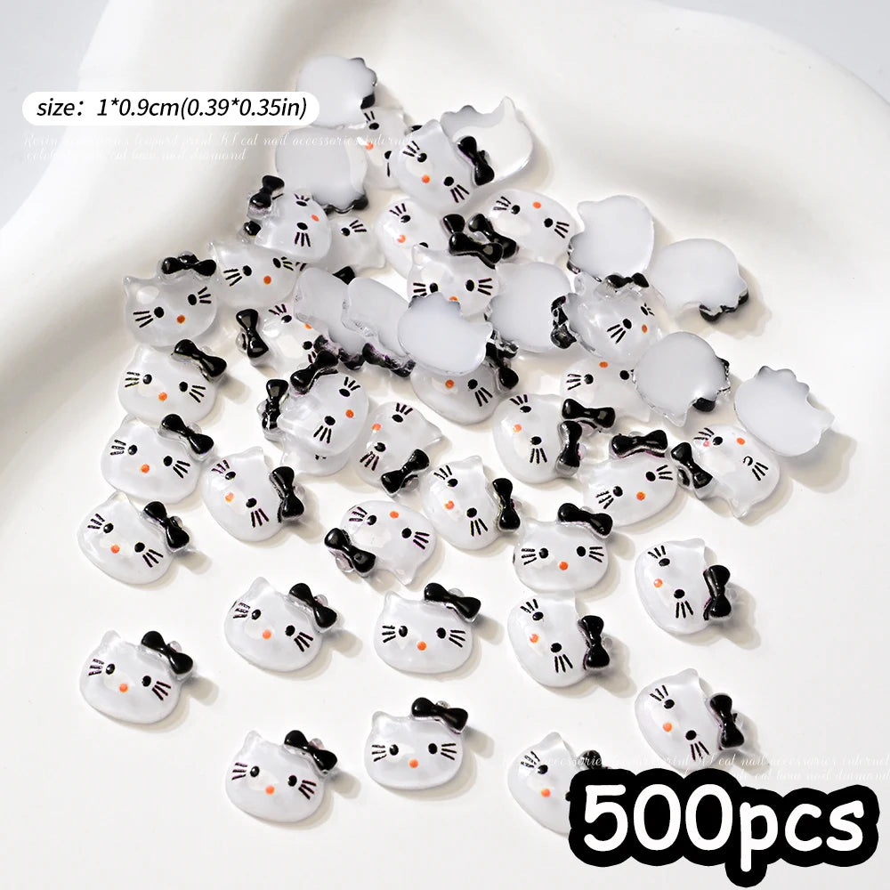 500pcs Cute Sanrio Nail Art Charms 3D Pink Bow Hello Kitty Cinnamoroll Nail Decoration