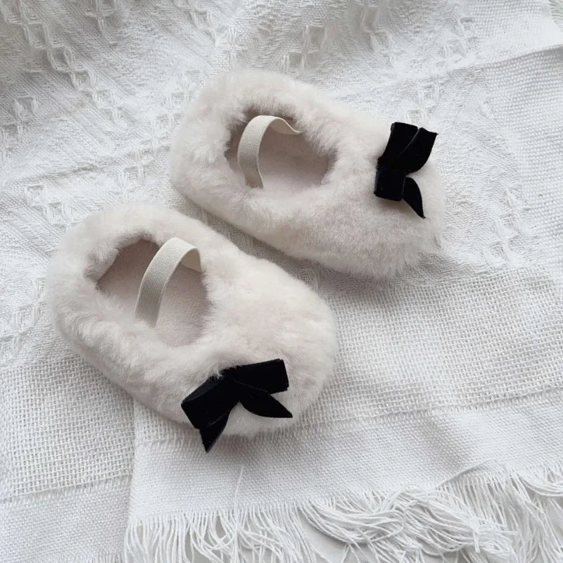 Autumn Winter Baby Dress Shoes Cute Ballet Style Todllers Walking Shoe Warm Cotton Korean Style Hairy Princess Shoes 0-18Months