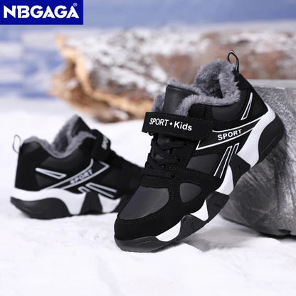 Winter Warm Kids Sneakers Non-Slip Sport Children's Boys Leather Casual Walking Shoes Outdoor Running Shoes Size 28-39