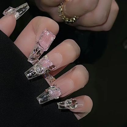 10Pcs Handmade transparent  Press on Nails 3D Diamonds Ice Cube