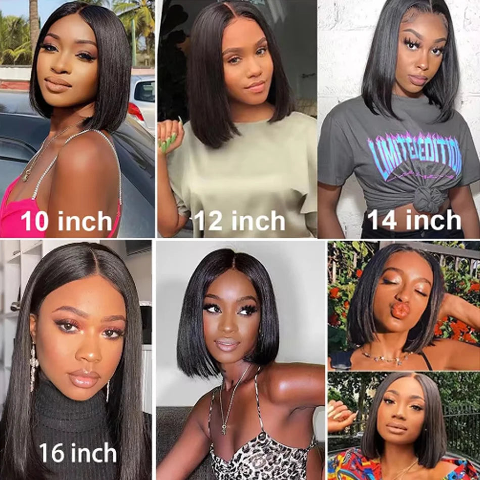 14Inch Wear And Go Glueless Wigs Short Straight Human Hair Bob Straight PreCut Lace Frontal Wigs Upgraded No Glue Wigs For Women
