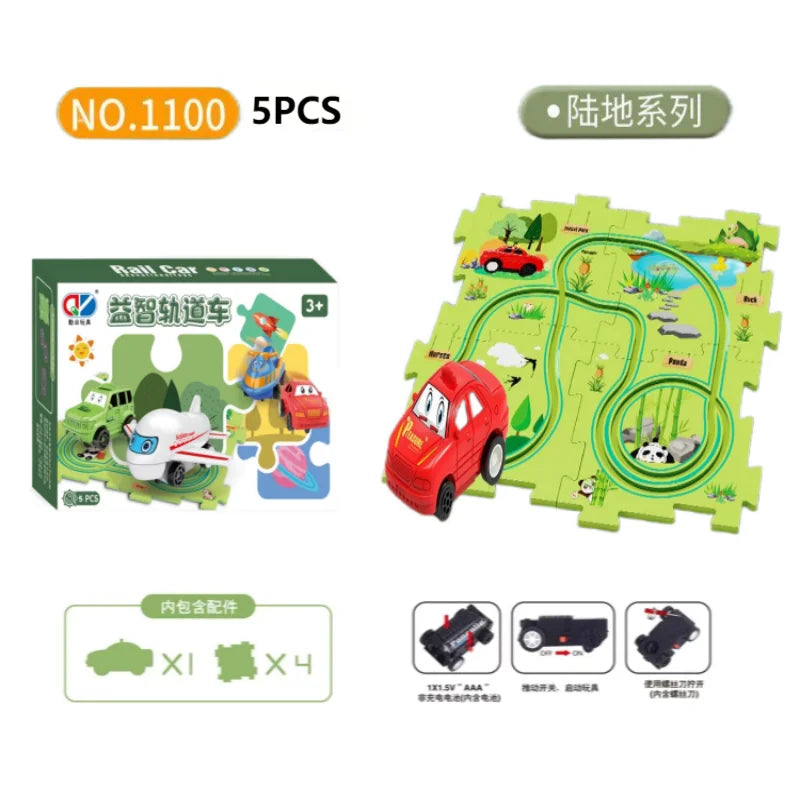 Kids puzzle rail car DIY assembly electric trolley automatic rail city scene building puzzle toys