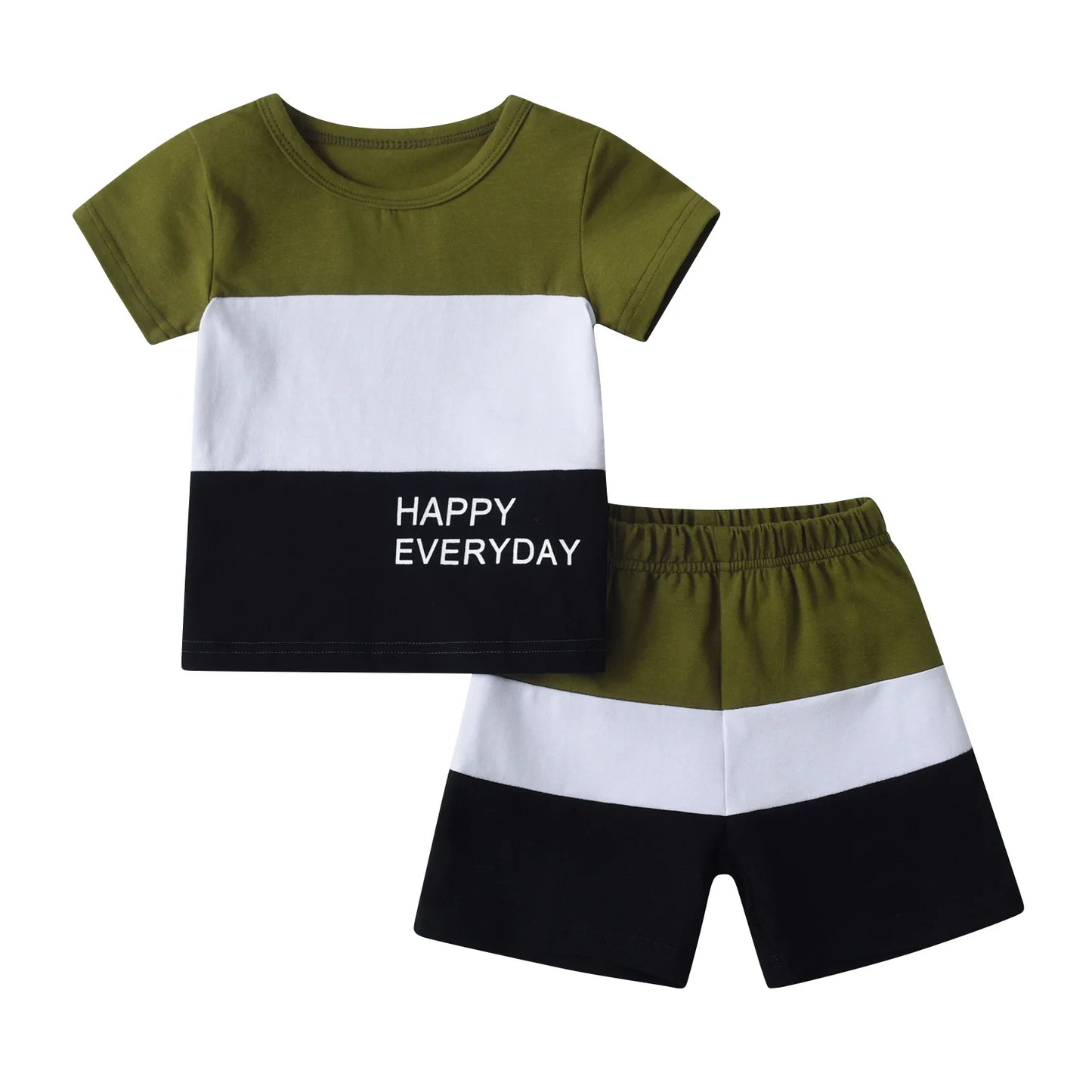 1-5Years Cute Toddler Baby Boy Summer 2pcs Clothes Set New Printed Short Sleeve Patchwork T-shirt Top with Short Pants Outfits