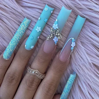 24Pcs Artifical False Nails with Glue Fake Nail Tips with Heart Designs Detachable Press on Nails XLong Finished False Nails tip