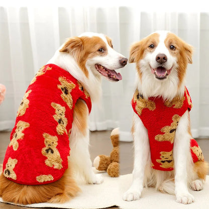 3XL-8XL Autumn/Winter Plush Cute Bear Pattern Large Dog Sweater Warm Wool Hoodie Coat Large Pet Vest Sweater Pet Clothing