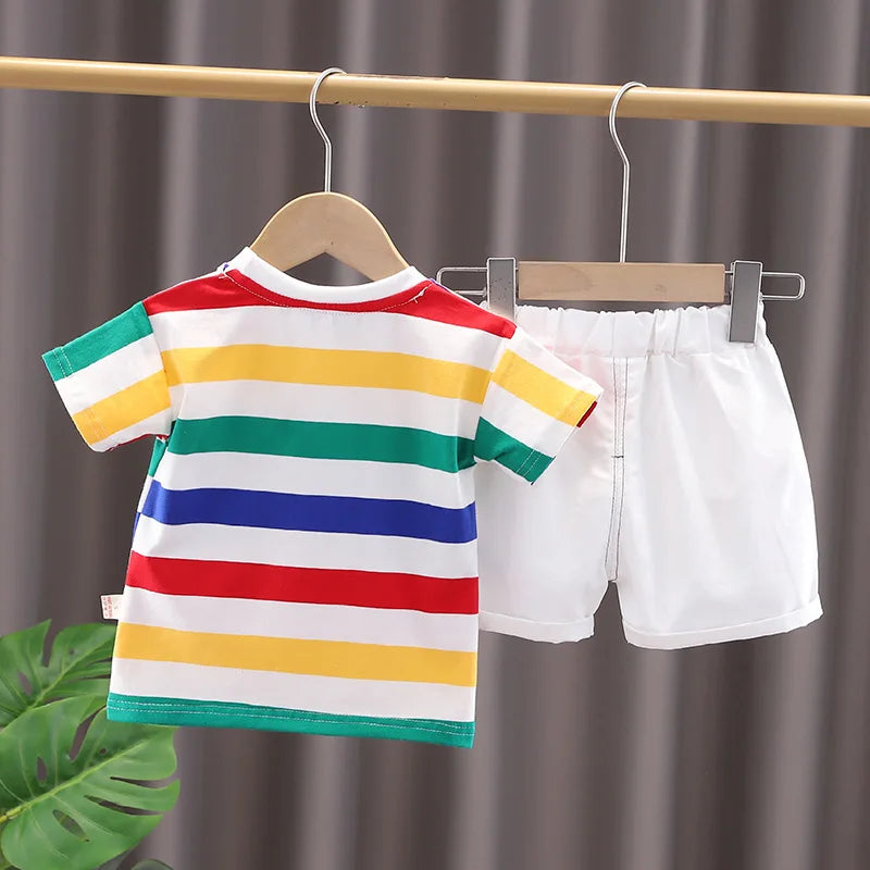 Summer Cute Cartoon Dinosaur Fashion Children O-neck T-shirt+Shorts+Bag Toddler Baby Boys