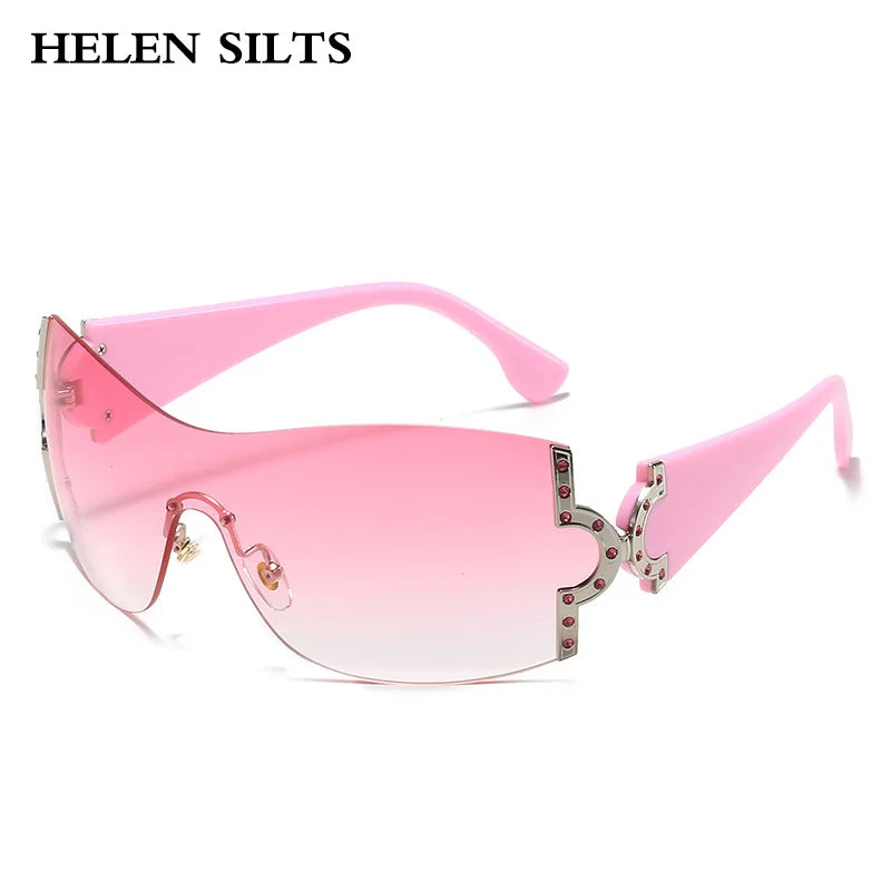 2000'S Fashion One Piece Sunglasses Women Luxury Shiny Crystal Sun Glasses