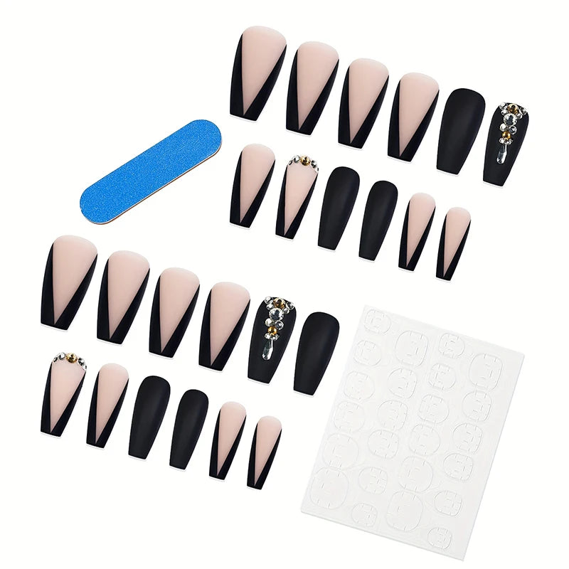 24pcs Nude French Fake Nails Need Adhesive Glue Glitter Press On Nails Wearable Nail Art Decoration Full Finished False Nail