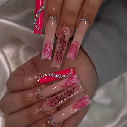 24pcs Artifical Bails With Glue Fake Nail Tips With Design Detachable Press On Nails Long Fake Nail Finished Nail Piece Sticker