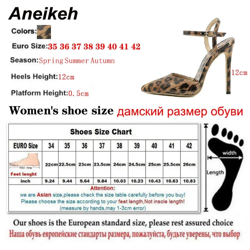 Aneikeh 2025 New Sexy Pointed Toe Leopard print Pumps Thin High Heel