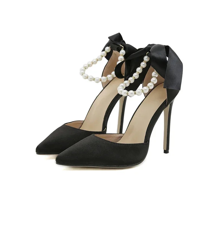 Aneikeh Fashion White String Bead Pointed Bead Strap Sandals Ankle Strap