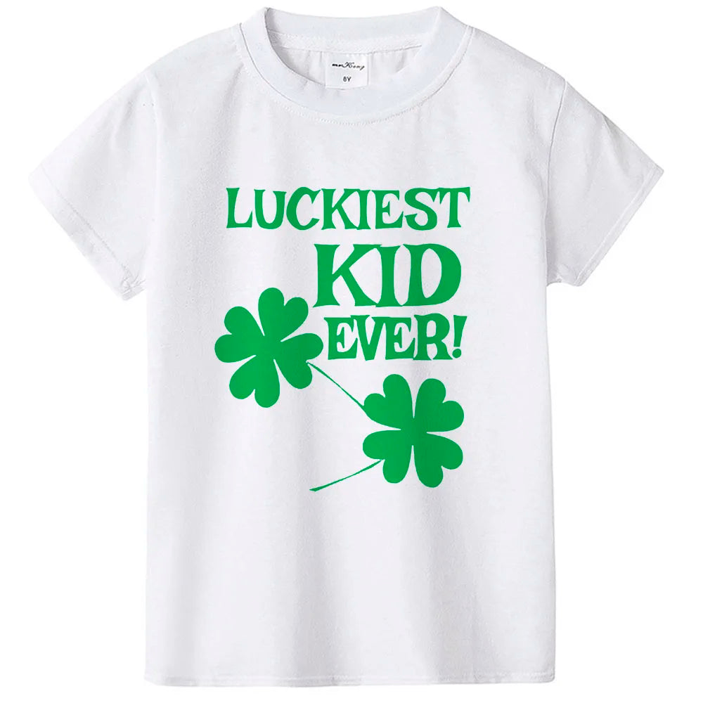 Happy St Patricks Day Kids Party Tshirt Luckiest Boys Girls Kids White T-shirt First St Patricks Outfit Clothes Fashion Tops Tee