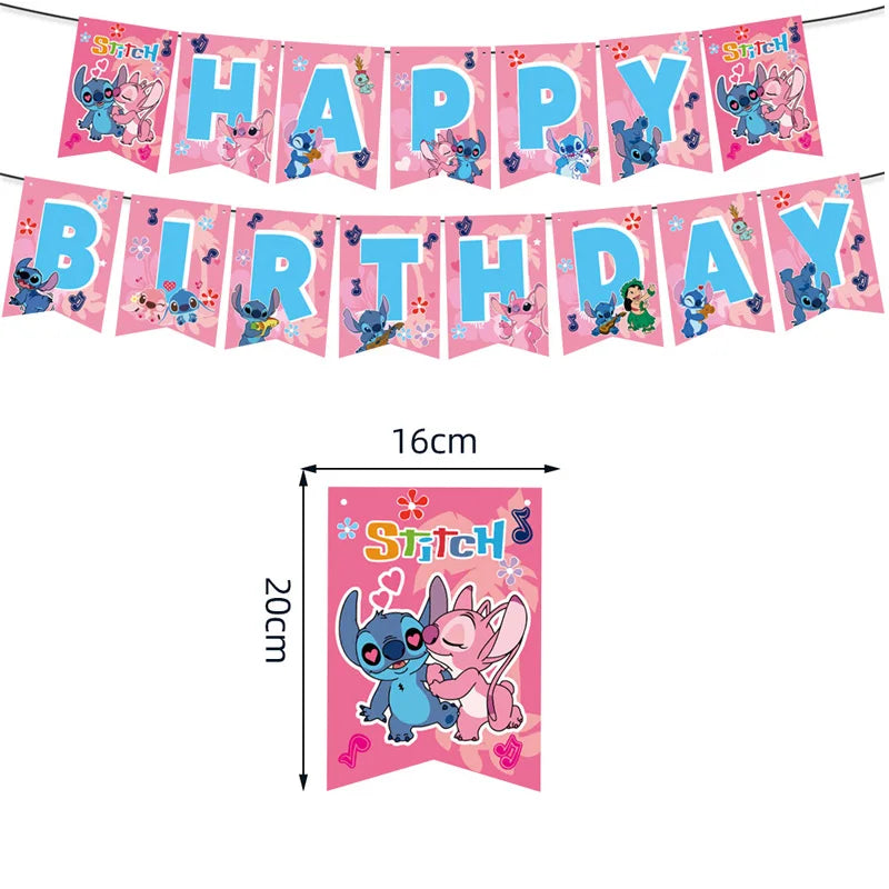 Disney Pink Lilo&Stitch Birthday Party Decorations Disposable Plate Angel Balloon Baby Shower Girls Birthday Party Supplies