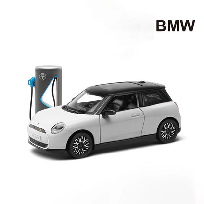 1/28 Mini Cooper Alloy Car Model Diecast Metal New Energy Vehicles Car Model Simulation Sound and Light Collection Kids Toy Gift