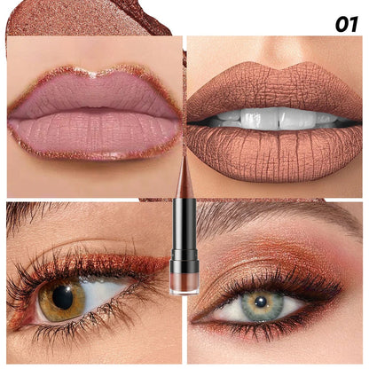 Metallic Purple Lipstick Tapered Lip Liner Waterproof Easy To Apply Non-stick Nude Red Glitter Lipstick Crayon Eyeshadow Pencil