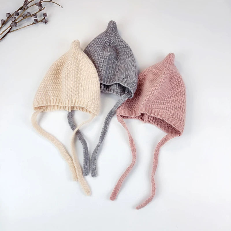 Cute Solid Color Baby Hat Winter Warm Knitted Toddler Girl Cap Bonnet Newborn Infant Boys Ear Protection Hat Beanie Gorras