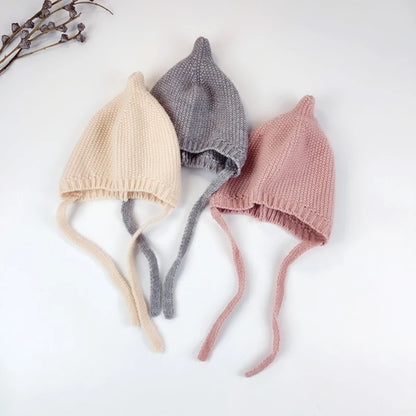 Cute Solid Color Baby Hat Winter Warm Knitted Toddler Girl Cap Bonnet Newborn Infant Boys Ear Protection Hat Beanie Gorras